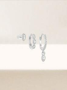 3pcs 925 Sterling Silver Classic Geometric Cubic Zirconia Stud Earrings Set, Exquisite Jewelry Suitable For Women's Daily, Party And Holiday Wear