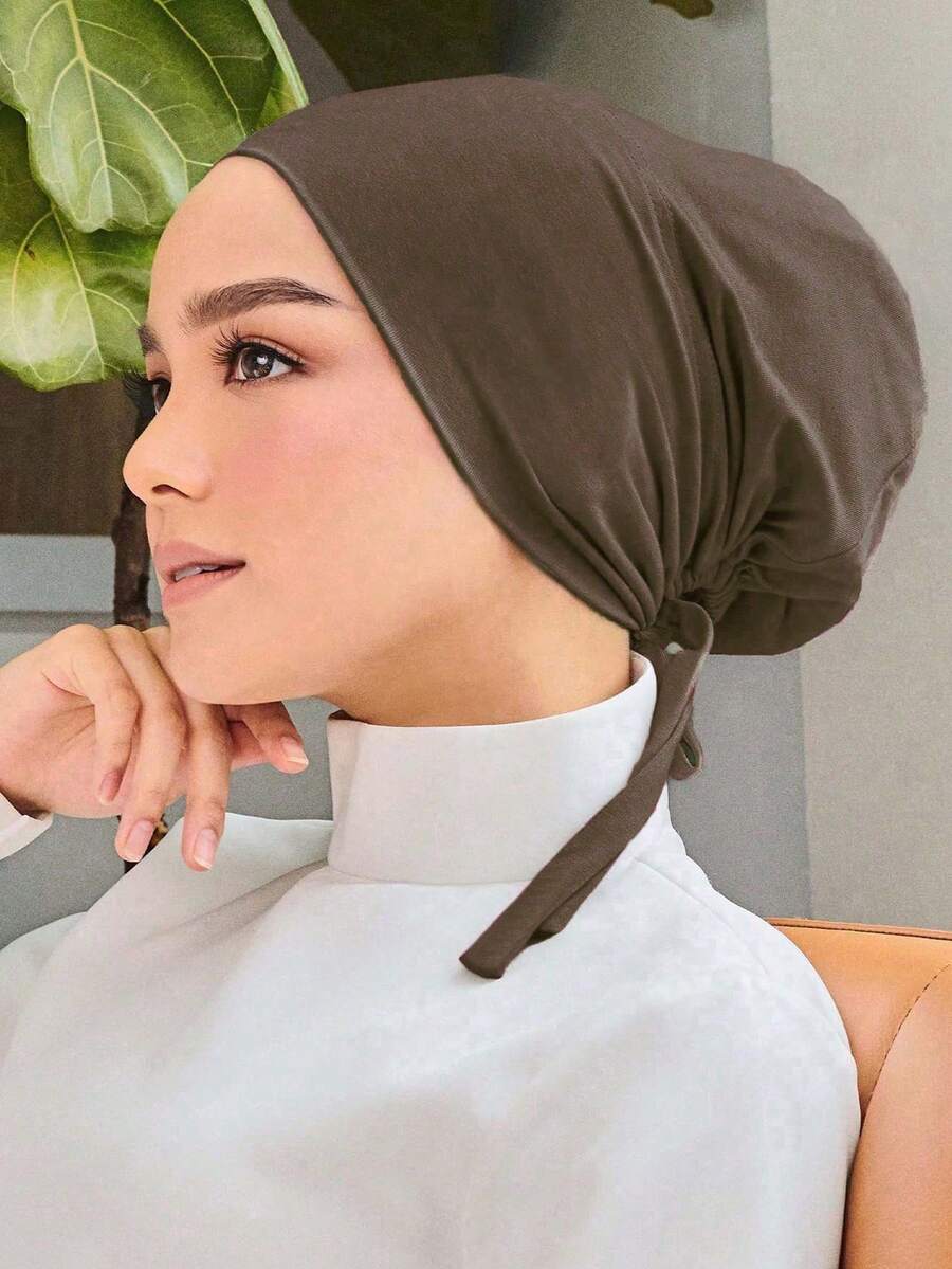 1 pieza Pañuelo con capucha de unicolor y elástico para mujer, pañuelo de cuello versátil adecuado para uso diario