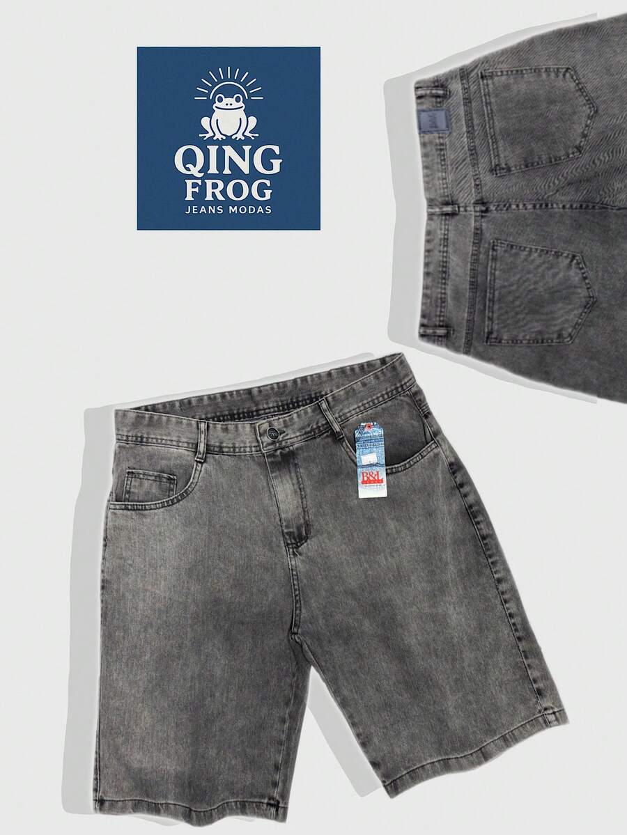 Men's Denim Shorts Without Stretch, Ideal For Those Who Like Comfort And Freedom. Simple Style, Comfortable And Goes With Everything. - Pendek-cinza- - View 1