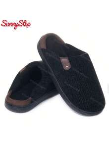 Pantuflas de Invierno SunnyStep - Corduroy con Textura de Cuadros, Suela EVA Antideslizante, Forro de Terciopelo Doble, Unisex Abrigado para Hogar/Viajes - Negro - Ver 3