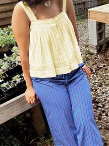Women Camisole, Sleeveless Tops Lace Trim Button Closure Loose Summer Vest for Party Club - Amarillo - Ver 3
