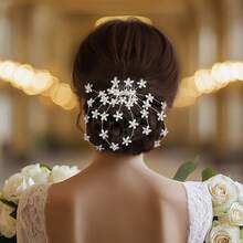 1pc Sparkling Crystal Handmade Woven Star & Leaf Design Bridal Wedding Hair Accessory Valentine's Day Accessories