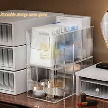 Large-Capacity Acrylic Cosmetic Storage Box, Face Mask Storage Box, Transparent Divider Organizer, Dressing Table Desktop Skincare Product Rack, Desktop Organizer, Desktop Tidiness Organizer. Suitable For Dressing Tables, Bathrooms, Living Rooms, Kitchens, And Bedrooms. Multifunctional Storage Basket. - Multicolor - View 4