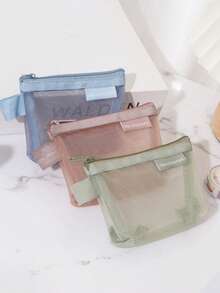 3pcs/Set Large Capacity Nylon Mesh Toiletry Bag, Portable Waterproof Cosmetic Bag, Multi-Function Makeup Pouch, Stationery Bag, Cable Organizer, Coin Purse - Multicolor - View 5