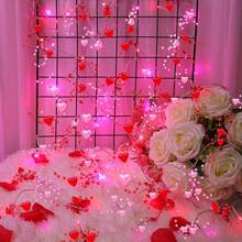 1 件双色（粉色和红色）爱心灯串，情人节珠心灯串，共 10 个 LED 灯，情人节装饰灯串，电池供电，卧室装饰，家居室内装饰，无需电池