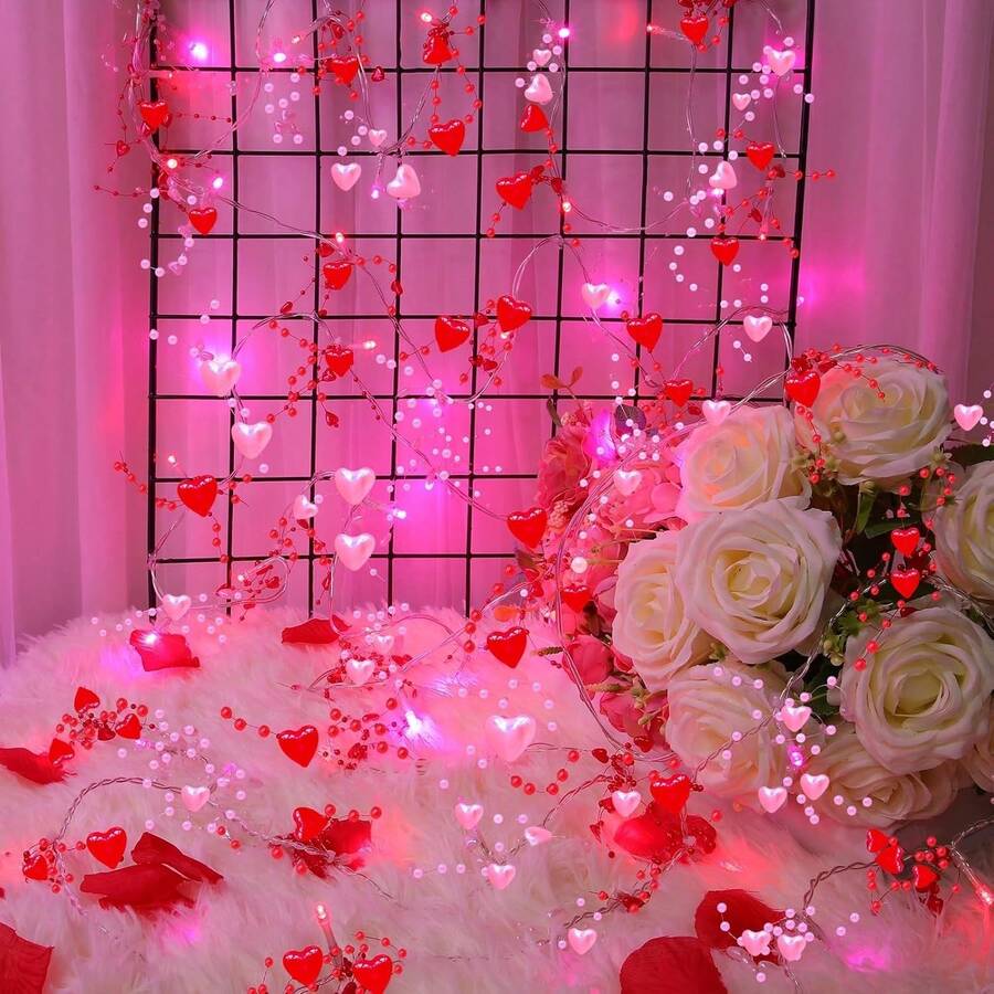Dây đèn LED hình trái tim hai màu hồng và đỏ, tổng cộng 10 bóng LED, dùng cho ngày Valentine, trang trí phòng ngủ, nhà cửa trong nhà (không kèm pin), hoàn hảo cho kỷ niệm, mùa cưới, Ngày của Mẹ và sinh nhật của các cặp đôi. - Nhiều màu - Xem 1