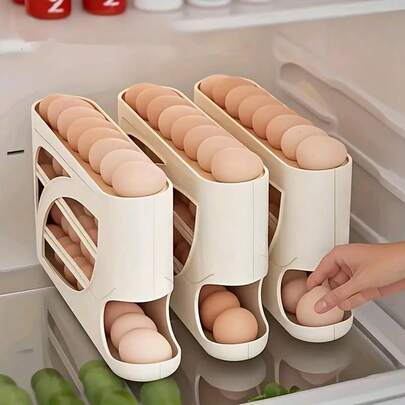 Space-Saving Egg Holder For 28-30 Eggs, 4-Tier Large Capacity Automatic Rolling Egg Rack - Anti-Drop, Space-Saving Refrigerator Door Storage Rack, Kitchen Organizer Egg Holder, Refrigerator Egg Organizer, Kitchen Storage And Organization, Kitchen
