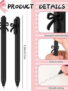 4pcs/Set Random Bow Tie Ballpoint Pen Gift Set, Retractable Bow Tie Black Ink Pens, Bow Tie Party Favors For Girls, School, Birthday, Office Supplies, Wedding, Elegant Design, Fashion Stationery, Smooth Writing, Bridesmaids, Women Gifts - Multicolor - View 3