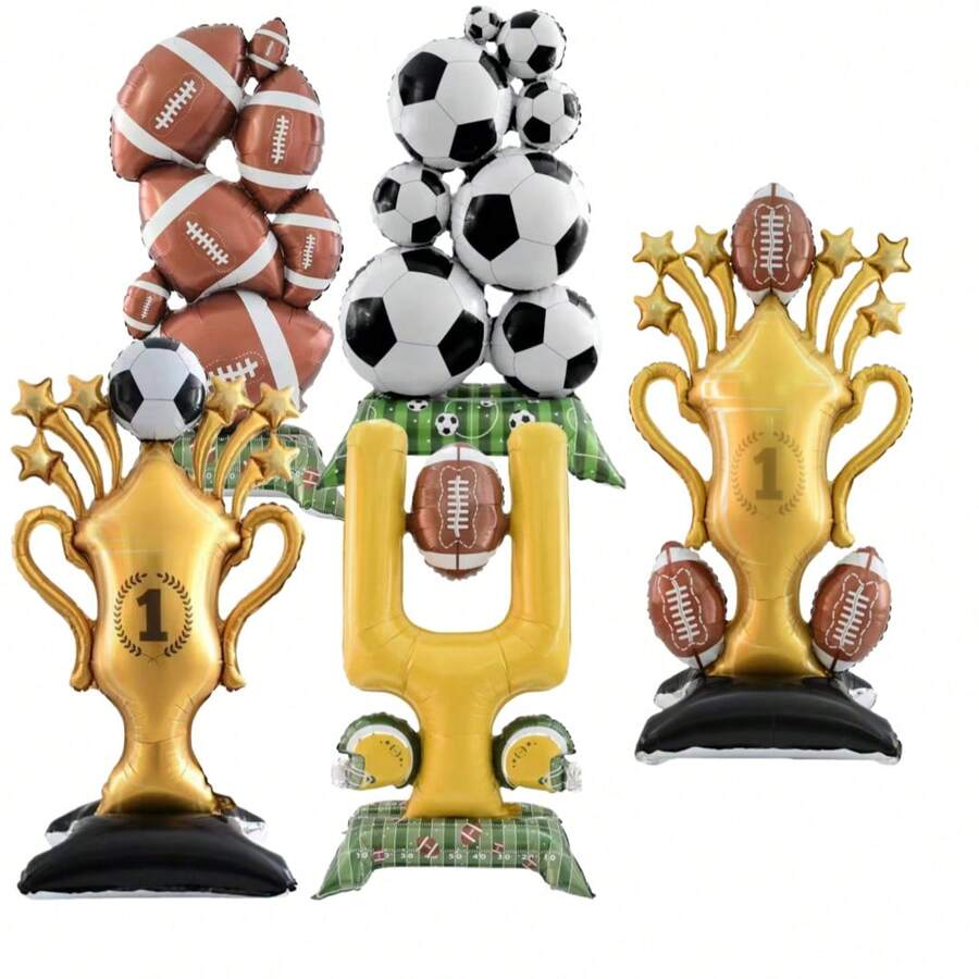 Football Goal, Stacked Soccer Balls, Standing Football, Aluminum Foil Soccer Ball Balloon, Standing Football Trophy Aluminum Foil Balloon, World Cup Party Decorations
