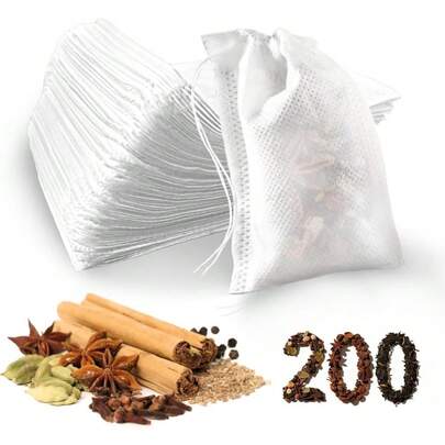 Disposable Tea  Bags 200Pcs Natural Drawstring Empty Bags For Loose Leaf Tea Herbs Spices 3.54 X 2.75 Inch