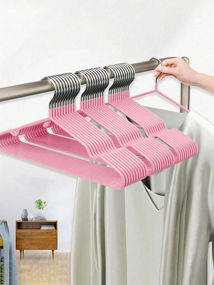 40pcs Adult Non-Slip Coated Hangers, Lightweight Luxury Home Closet Hangers, Suitable For Shirts And Pants, Spring, Minimalist, Summer Tops, Non-Slip Dipped Hangers, Muted Color, Home Use - Pink - View 1