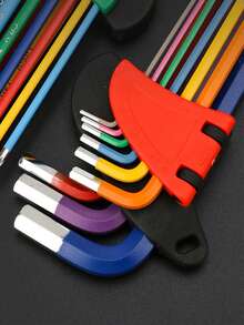 9件套L型彩色六角扳手工具套装，方便携带，可轻松放入口袋。您可以选择短款、长款、加长款或三种类型的六角螺丝刀工具。 - 彩色 - 查看 3