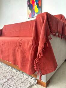Set Of 2 Extra Large King Size Sofa Throws, Size 3 Meters X 1.80 Meters, Decorative For A Luxurious Home, 100% Cotton Reinforced Protective Cover - 紅陶 - 查看 3