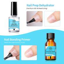 BORN PRETTY 15毫升透明指甲预处理脱水凝胶指甲油，使用方便，无需UV/LED灯，含底油和面油，免打磨，适用于美甲沙龙美甲。