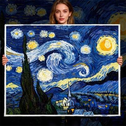 LaoJieYuan 2026 New Van Gogh Starry Sky Embroidery DIY Kit, Abstract Landscape Painting Cross Stitch Set, Home Decor Craft Gift DIY Kit, Embroidery, Crochet, Sewing Supplies For Beginners