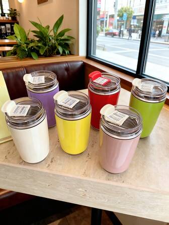 1 pieza Taza de vacío de acero inoxidable de doble pared, taza de café portátil de unicolor simple, a prueba de fugas y antideslizante para viajes, botella de boca pequeña creativa, adecuada para leche, café, té, jugo, bebidas, helado, oficina, viajes, regalos para amigos y familiares