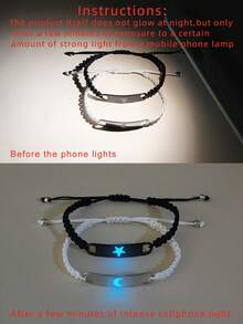 ATLVXJL 2pcs/Set Luminous Couple/Friendship Starry Night Stainless Steel Pendant Adjustable Cord Bracelet Set, Suitable For Daily Wear And Holiday Gift