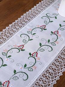 1pc Butterfly Embroidered Lace Trim Table Runner, Romantic Polyester Lace Edge Dust & Heat Resistant Table Runner, Suitable For Dining Table, Coffee Table, Home Decor, Wedding, Party, Holiday - Champagne - View 7