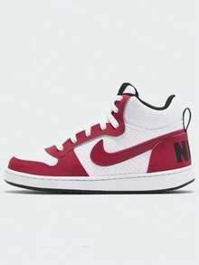 Nike Court Borough Mid 合成革休闲防滑减震耐磨透气高帮女式滑板鞋，白色和红色 - 紅白色 - 查看 3