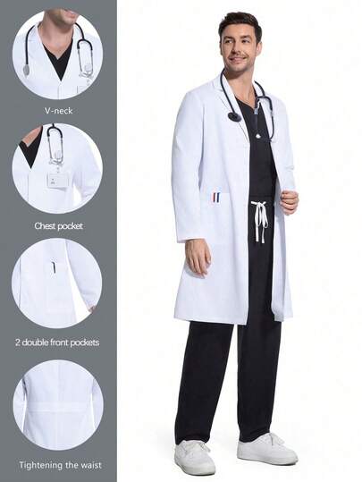 Men's Lab Coat/Cover Up, Collar With A Lapel And Multiple Pockets With An Open Front Men's Uniform Medical Uniform