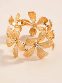 Pulsera elástica floral minimalista y de moda, adecuada para uso diario y fiestas - Dorado - Ver 4