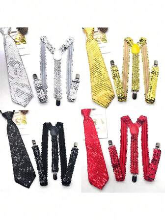 1 set herrfluga, slips och strumpebandshållare med paljetter, 3 delar, accessoarkostym