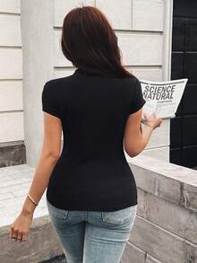 Áo thun Raglan cổ chữ V kẻ sọc độc đáo và thời trang dành cho nữ VIBEWAVE, Áo thun xếp lớp dáng ôm mới 2026 - màu đen - Xem 3