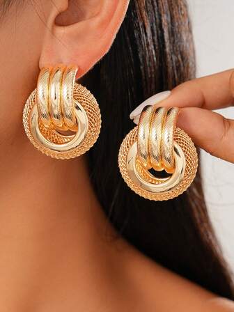 1对优雅复古镂空编织网格耳钉，女士日常珠宝礼品