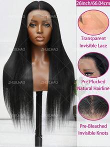 ZHUICHAO 200% Density Black Bone Straight Lace Front Human Blended Hair Wigs Pre Plucked Baby Hair 5x5/13x4 HD Transparent Lace Frontal Brazilian Hair Wig For Women - 自然色&黑色系 - 查看 2