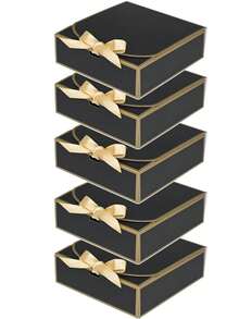 10pcs Black Edged Gift Boxes, 10.6 X 7.8 X 3.1 Inches (Approx. 27 X 20 X 8 Cm), Bridesmaid Proposal Boxes With Ribbon, Covered Gift Boxes For Mother's Day, Wedding, Birthday Party, Anniversary - Black - View 8