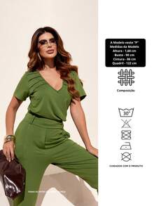 Women's Set: Pants With V-Neck Blouse - Modern - màu xanh lá - Xem 6