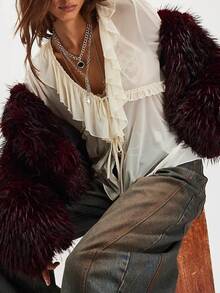 Women Sheer Loose Top Y2k V Neck Solid Color Poncho Tops Fairy Grunge Bat Sleeve Mesh Oversized Poncho Blouses - 白色 - 查看 3