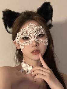 1 件纯色蕾丝花朵化妆舞会眼罩，弹性头带，柔软内层，蕾丝装饰面罩，情侣角色扮演套装，适合浪漫之夜、性感派对 - 彩色 - 查看 34