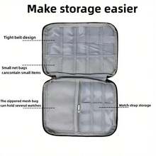 1pc Portable Watch Band Storage Box, Travel Organizer Bag For Watch Bands, Jewelry, USB Cables, Chargers With Durable Elastic Loop And Mesh Pocket