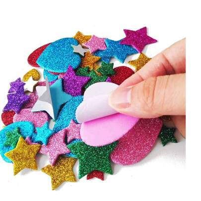 300pcs Colorful Glitter Foam Stickers, Self-Adhesive Stars, Mini Heart Shaped Glitter Stickers, Ideal For Kids Party Favors, Arts & Crafts, Suitable For DIY Crafts, Scrapbooking, DIY Cards, Envelopes And Home Decor (Random Colors And Styles)