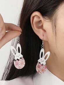 1 Đôi bông tai mặt dây chuyền hình hoa và thỏ Phục Sinh dễ thương bằng acrylic, thích hợp làm quà tặng cho phụ nữ và bé gái trong dịp lễ Phục Sinh. - Nhiều màu - Xem 2