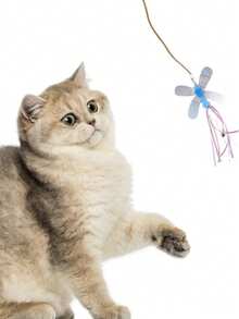 1 pieza Juguete interactivo de varilla para atraer gatos, repuesto de plumas artificiales y campanas para productos atrapadores de mascotas, adecuado para ejercicio y entretenimiento de gatos, varilla de juego manual, con varios insectos para reemplazar el cabezal - Multicolor - Ver 4