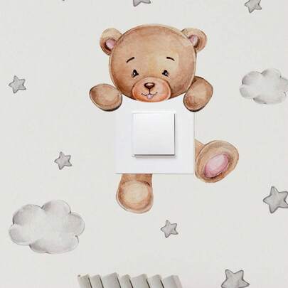 1 miếng dán tường họa tiết gấu hoạt hình, nhãn dán, decal dán tường, decal vinyl trang trí nhà cửa, vật dụng trang trí mùa xuân làm mới ngôi nhà của bạn, nhãn dán trang trí Rama