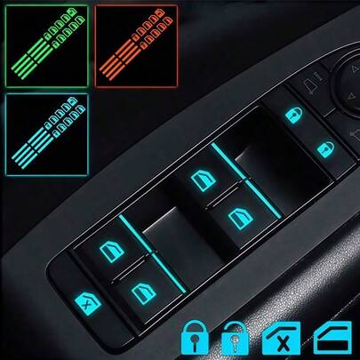 1pc Car Window Switch Button Sticker, Glow-In-The-Dark Design, Easy To Apply And Remove, Car Door Safety Decorative Decal