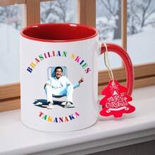 Takarugi Yaji Brazilian Sky Ceramic Mug - 11 Oz/350 Ml Reusable Coffee Mug With Brazilian Sky And Takarugi Yaji Character Design, Hand-Painted Appearance, Non-Slip Round Beverage Cup, Suitable For Tea/Cocoa, Perfect Birthday/Christmas/Holiday Gift - 粉色 - 查看 7