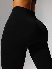 1pc High Waist Ribbed Yoga Leggings, Suitable For Hiking, Outdoor Activities, Sports And Casual Wear Black Spring - Black - View 1