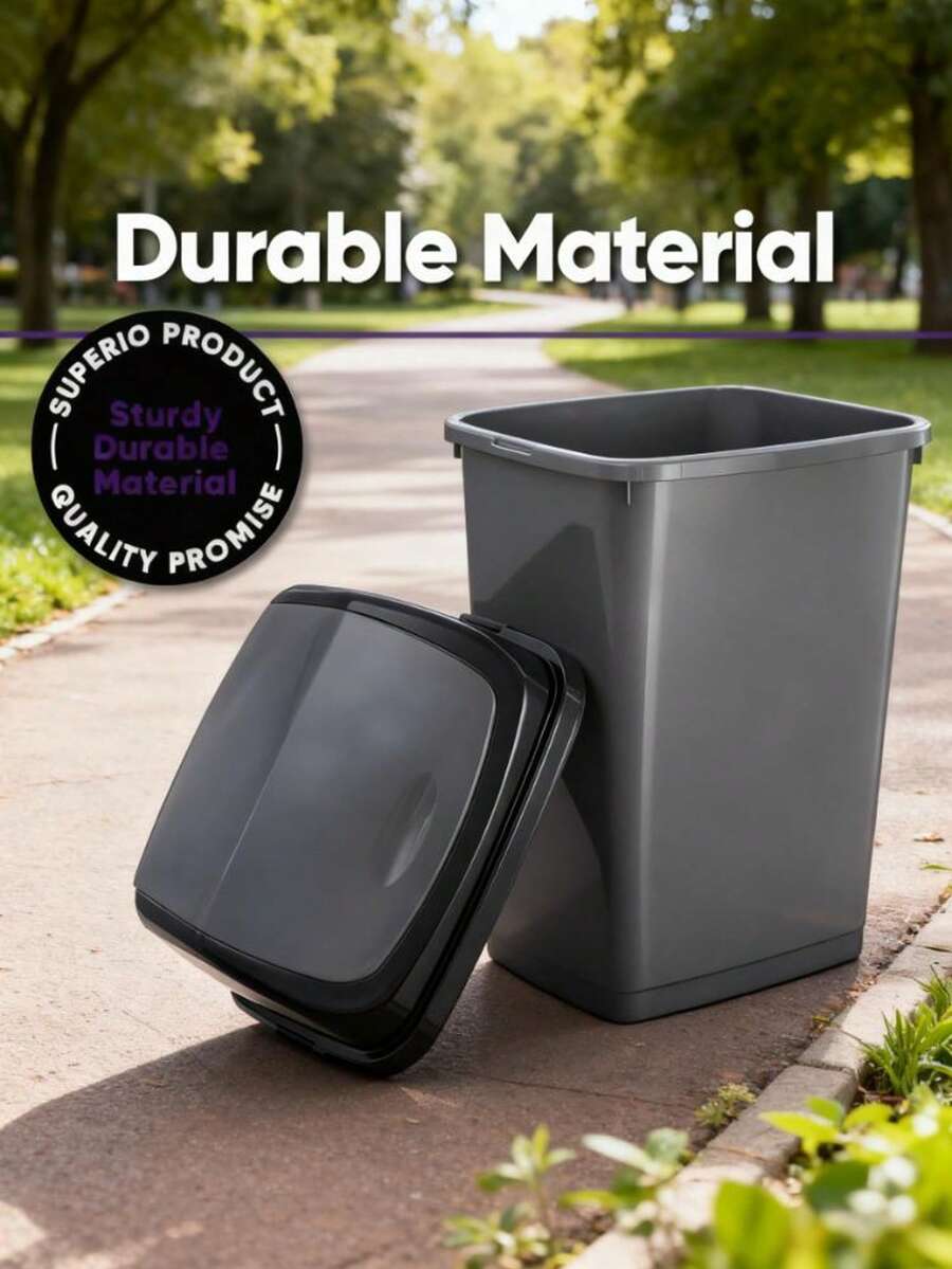 50L/60L Heavy Duty Plastic Trash Can, Modern Minimalist Design, Quiet Swing Lid + Leak-Proof Closure, Odor Control Ventilation Holes, Sturdy Space-Saving, Suitable For Home & Commercial Use - Dark Grey - View 1