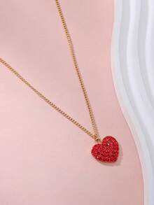 Collar de aleación metálica con corazón rojo esmaltado y rhinestones, estilo punk europeo, adecuado para uso diario de mujeres, joyería de San Valentín, viajes, vacaciones, relaciones públicas, regalo de pareja - Rojo - Ver 5