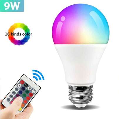 LED-lampa dimbar, A21 RGBW färgväxlande glödlampa, 16 färgval och 4 ljuslägen, 9W 60W motsvarande, AC 110-130V, E26 skruvsockel med fjärrkontroll för heminredning, sovrum, scen, fest - 1-pack