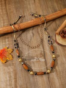 1pc Handmade Beaded Long Necklace, Composed Of 2 Separate Necklaces That Can Be Worn Individually, The Shorter Necklace Can Be Paired With Most Necklaces - Long Lace-up - View 5