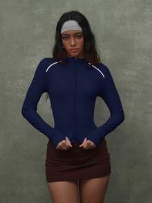 PinkTip 女士紧身塑形运动外套 - 适合户外、健身房和瑜伽拉伸 - 藏蓝色 - 查看 3