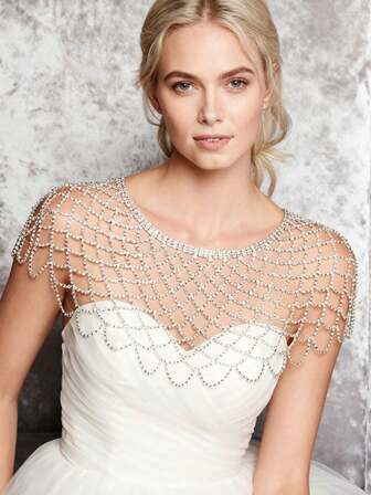 1PC Elegant Full Rhinestone Mesh Shoulder Jewelry For Wedding Dress Accessories Body Chain Jewelry Necklace
