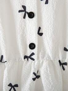 Girls' Casual Butterfly Print Bow Tie Splice Design Sleeveless Knee-Length Dress, Summer - White - View 5