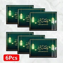 1/4/6 szt. lniane podkładki pod talerze z motywem latarenki Ramadan, błogosławieństwa Ramadanu, prezent na Ramadan, dekoracja Ramadanu, odpowiednie na stół jadalny, dekoracja całoroczna, zmywalne podkładki, wystrój domu, podstawki, maty na stół kuchenny, dekoracja na imprezy wewnątrz i na zewnątrz, wystrój domu, idealny prezent - Wielokolorowe - Zobacz 21