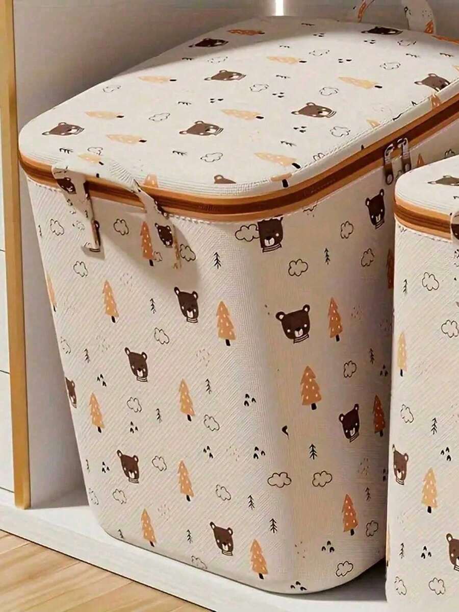 大容量可折叠衣物收纳盒，带提手，适用于卧室和衣柜，可爱图案设计让家居收纳充满乐趣，加固便携式床上用品收纳袋，节省空间的衣柜整理器，适用于卧室、家庭、宿舍，也可作床上用品、脏衣服和玩具收纳篮使用。 - 彩色 - 查看 1